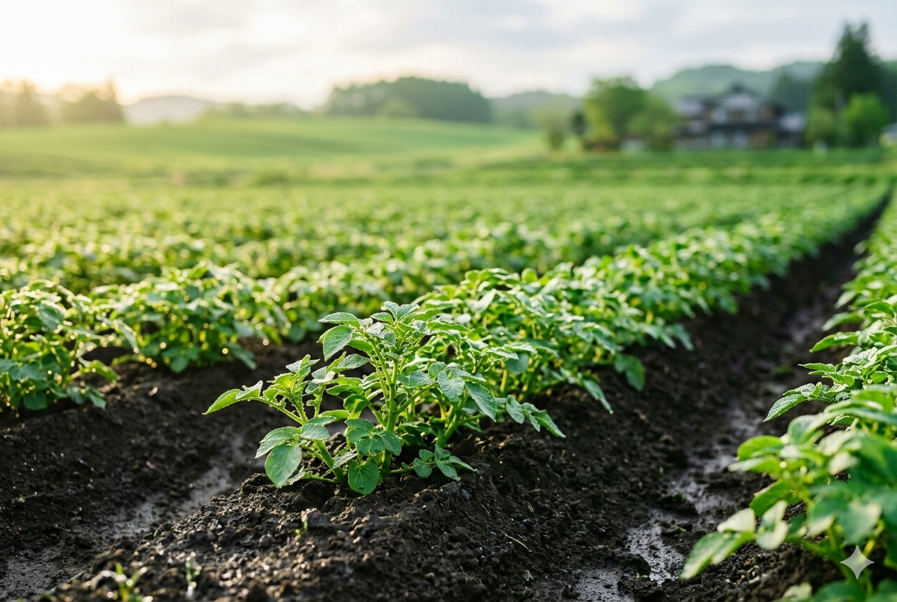 じゃがいもの芽が出ている畑